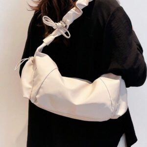 1pc Nylon Fabric Multi-Pocket Dumpling Crossbody Bag, Women Casual Pleated Drawstring Shoulder Bag, Slouchy Bohemian Hobo Bag