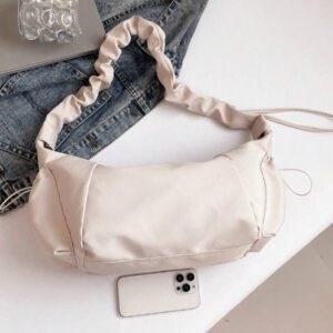 1pc Nylon Fabric Multi-Pocket Dumpling Crossbody Bag, Women Casual Pleated Drawstring Shoulder Bag, Slouchy Bohemian Hobo Bag