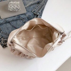 1pc Nylon Fabric Multi-Pocket Dumpling Crossbody Bag, Women Casual Pleated Drawstring Shoulder Bag, Slouchy Bohemian Hobo Bag
