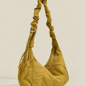 1pc Nylon Fabric Multi-Pocket Dumpling Crossbody Bag, Women Casual Pleated Drawstring Shoulder Bag, Slouchy Bohemian Hobo Bag