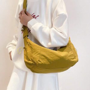 1pc Nylon Fabric Multi-Pocket Dumpling Crossbody Bag, Women Casual Pleated Drawstring Shoulder Bag, Slouchy Bohemian Hobo Bag