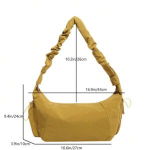 1pc Nylon Fabric Multi-Pocket Dumpling Crossbody Bag, Women Casual Pleated Drawstring Shoulder Bag, Slouchy Bohemian Hobo Bag