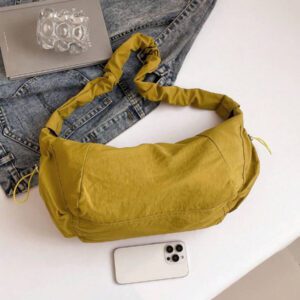 1pc Nylon Fabric Multi-Pocket Dumpling Crossbody Bag, Women Casual Pleated Drawstring Shoulder Bag, Slouchy Bohemian Hobo Bag
