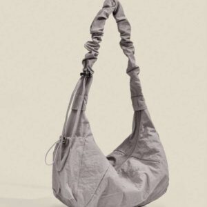 1pc Nylon Fabric Multi-Pocket Dumpling Crossbody Bag, Women Casual Pleated Drawstring Shoulder Bag, Slouchy Bohemian Hobo Bag