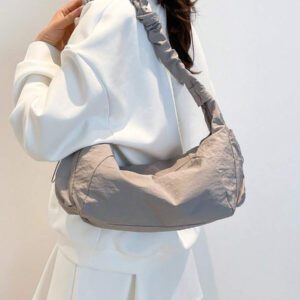 1pc Nylon Fabric Multi-Pocket Dumpling Crossbody Bag, Women Casual Pleated Drawstring Shoulder Bag, Slouchy Bohemian Hobo Bag