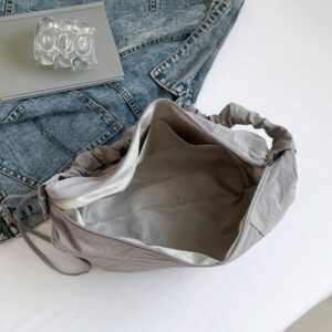 1pc Nylon Fabric Multi-Pocket Dumpling Crossbody Bag, Women Casual Pleated Drawstring Shoulder Bag, Slouchy Bohemian Hobo Bag