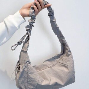 1pc Nylon Fabric Multi-Pocket Dumpling Crossbody Bag, Women Casual Pleated Drawstring Shoulder Bag, Slouchy Bohemian Hobo Bag