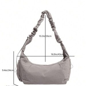 1pc Nylon Fabric Multi-Pocket Dumpling Crossbody Bag, Women Casual Pleated Drawstring Shoulder Bag, Slouchy Bohemian Hobo Bag