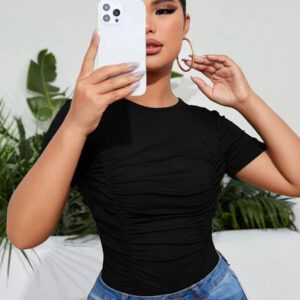 SHEIN SXY T-shirt moulant unicolore à ruché