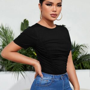 SHEIN SXY T-shirt moulant unicolore à ruché