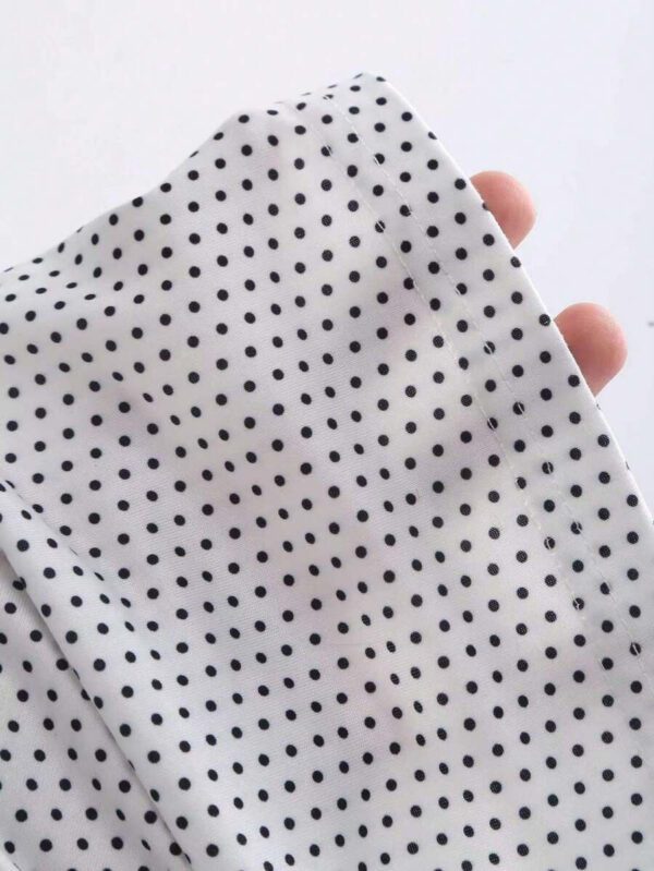 Sweetra Tee-shirt à col rond et manches courtes à volants avec imprimé pois pour femmes en été – Image 6