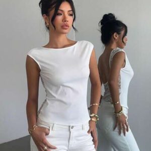 Aloruh T-shirt de mode femme d'été en dentelle florale avec patchwork, coupe moulante