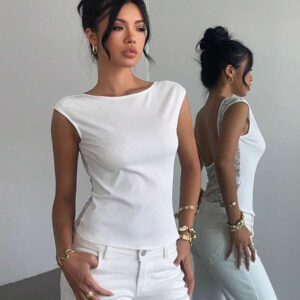 Aloruh T-shirt de mode femme d'été en dentelle florale avec patchwork, coupe moulante