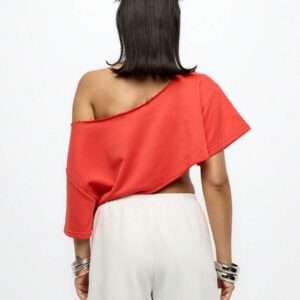 SUMWON WOMEN Top court style épaules dénudées avec logo calligraphié, tenue casual d'été pour festival, week-end, soirée, style urbain