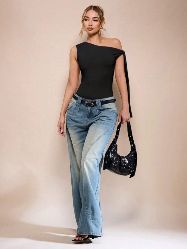 SHEIN BAE Body sans manche à col asymétrique avec détail torsadé, couleur unie, pour femme, pour loisirs ou vacances, couleur abricot – Image 10