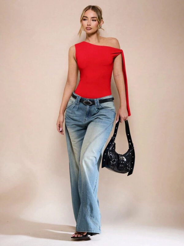 SHEIN BAE Body sans manche à col asymétrique avec détail torsadé, couleur unie, pour femme, pour loisirs ou vacances, couleur abricot – Image 22