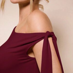 SHEIN BAE Body sans manche à col asymétrique avec détail torsadé, couleur unie, pour femme, pour loisirs ou vacances, couleur abricot