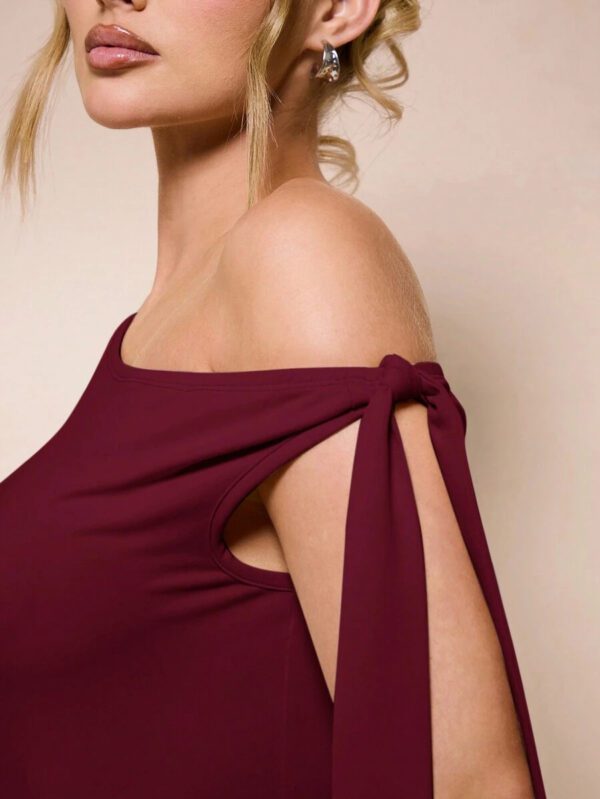 SHEIN BAE Body sans manche à col asymétrique avec détail torsadé, couleur unie, pour femme, pour loisirs ou vacances, couleur abricot – Image 43