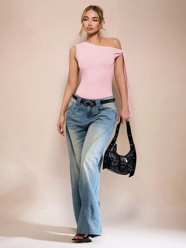 SHEIN BAE Body sans manche à col asymétrique avec détail torsadé, couleur unie, pour femme, pour loisirs ou vacances, couleur abricot – Image 52