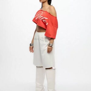 SUMWON WOMEN Top court style épaules dénudées avec logo calligraphié, tenue casual d'été pour festival, week-end, soirée, style urbain