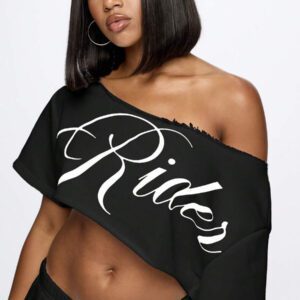 SUMWON WOMEN Top court style épaules dénudées avec logo calligraphié, tenue casual d'été pour festival, week-end, soirée, style urbain