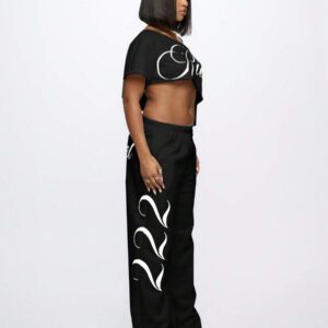 SUMWON WOMEN Top court style épaules dénudées avec logo calligraphié, tenue casual d'été pour festival, week-end, soirée, style urbain