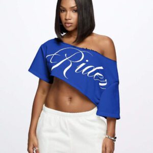SUMWON WOMEN Top court style épaules dénudées avec logo calligraphié, tenue casual d'été pour festival, week-end, soirée, style urbain