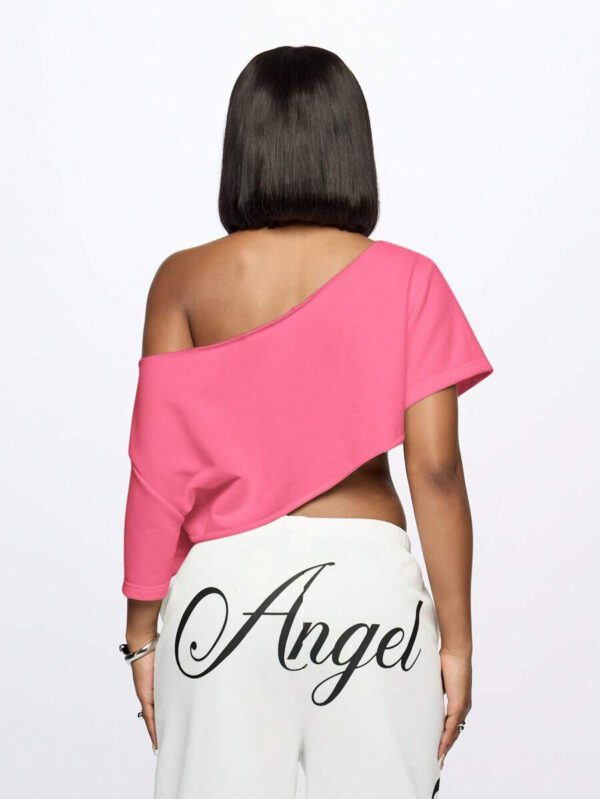 SUMWON WOMEN Top court style épaules dénudées avec logo calligraphié, tenue casual d'été pour festival, week-end, soirée, style urbain – Image 66