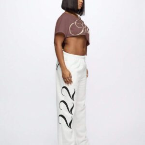 SUMWON WOMEN Top court style épaules dénudées avec logo calligraphié, tenue casual d'été pour festival, week-end, soirée, style urbain