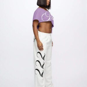 SUMWON WOMEN Top court style épaules dénudées avec logo calligraphié, tenue casual d'été pour festival, week-end, soirée, style urbain