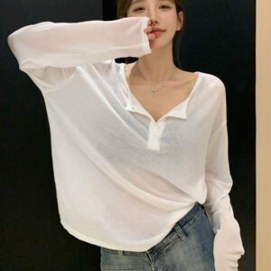 DAZY T-shirt à manches longues pour femmes, style décontracté polyvalent, de couleur unie et simple