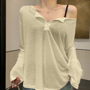 DAZY T-shirt à manches longues pour femmes, style décontracté polyvalent, de couleur unie et simple