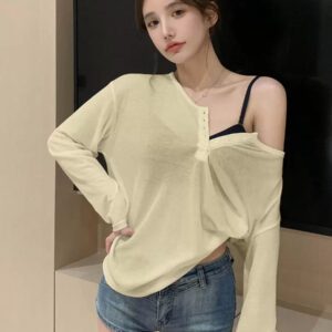 DAZY T-shirt à manches longues pour femmes, style décontracté polyvalent, de couleur unie et simple