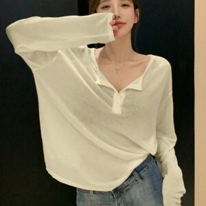 DAZY T-shirt à manches longues pour femmes, style décontracté polyvalent, de couleur unie et simple