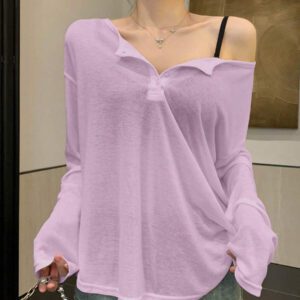 DAZY T-shirt à manches longues pour femmes, style décontracté polyvalent, de couleur unie et simple