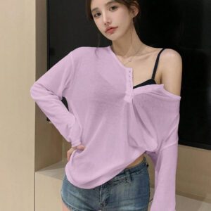 DAZY T-shirt à manches longues pour femmes, style décontracté polyvalent, de couleur unie et simple