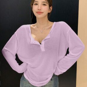 DAZY T-shirt à manches longues pour femmes, style décontracté polyvalent, de couleur unie et simple