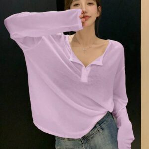 DAZY T-shirt à manches longues pour femmes, style décontracté polyvalent, de couleur unie et simple