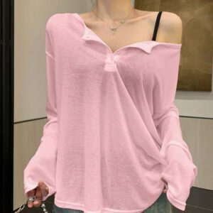 DAZY T-shirt à manches longues pour femmes, style décontracté polyvalent, de couleur unie et simple
