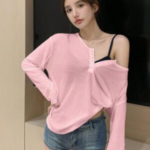 DAZY T-shirt à manches longues pour femmes, style décontracté polyvalent, de couleur unie et simple