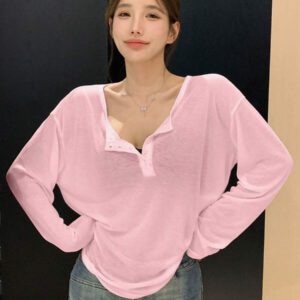 DAZY T-shirt à manches longues pour femmes, style décontracté polyvalent, de couleur unie et simple