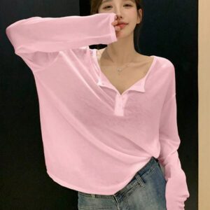 DAZY T-shirt à manches longues pour femmes, style décontracté polyvalent, de couleur unie et simple
