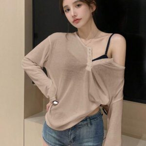 DAZY T-shirt à manches longues pour femmes, style décontracté polyvalent, de couleur unie et simple