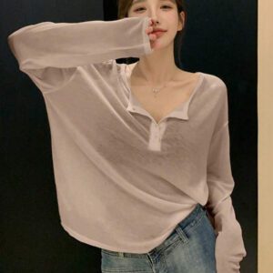 DAZY T-shirt à manches longues pour femmes, style décontracté polyvalent, de couleur unie et simple