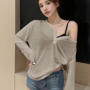 DAZY T-shirt à manches longues pour femmes, style décontracté polyvalent, de couleur unie et simple