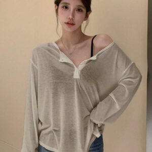 DAZY T-shirt à manches longues pour femmes, style décontracté polyvalent, de couleur unie et simple