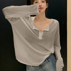 DAZY T-shirt à manches longues pour femmes, style décontracté polyvalent, de couleur unie et simple