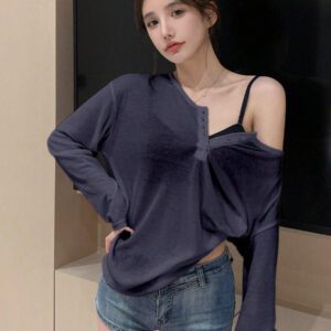 DAZY T-shirt à manches longues pour femmes, style décontracté polyvalent, de couleur unie et simple