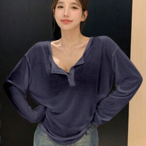 DAZY T-shirt à manches longues pour femmes, style décontracté polyvalent, de couleur unie et simple