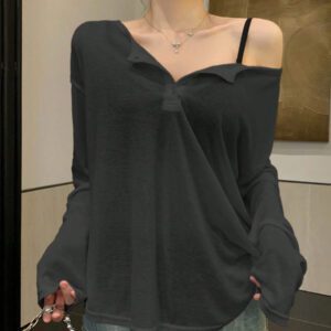 DAZY T-shirt à manches longues pour femmes, style décontracté polyvalent, de couleur unie et simple